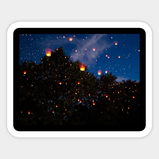 Lantern floating in the night sky Sticker by PandLCreations